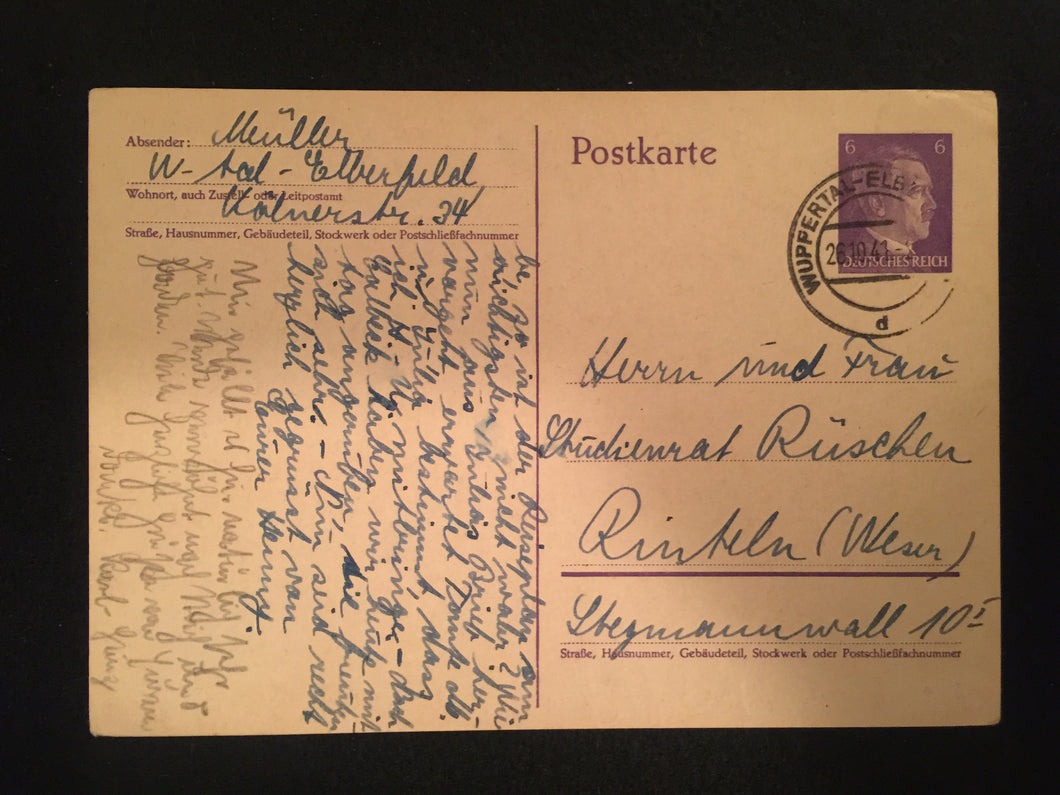 WWII Nazi Germany 1941 Used Historical Postcard with HITLER Stamp