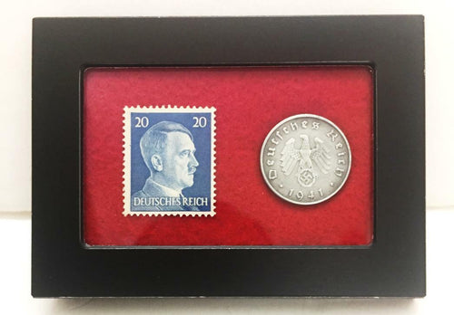 Rare WW2 German 10 Rp Coin and Stamp in a Secure Metal Disp Frame - Collectors Couch