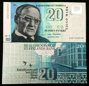 Finland 20 Markka P-123 Pre-Euro Banknote World Paper Money UNC Currency Bill