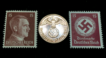 Load image into Gallery viewer, Rare Old WWII German War Coin Two Reichspfennig &amp; Stamps World War 2 Artifacts