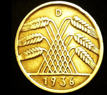 Load image into Gallery viewer, German WW2 Rare Weimar-Repu10 Rp Brass Coin &amp; Stamp in a Secure Metal Disp Frame