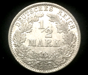Historical Antique- German 1/2 SILVER Coin 1914 - 5 Mark 1917 - 100 Years Old - Collectors Couch