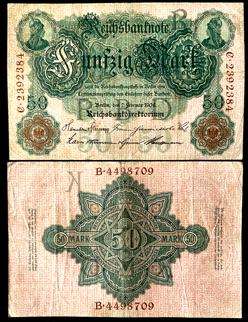 Germany Imperial 50 Mark 7-02-1908 BERLIN - 114 Year Old