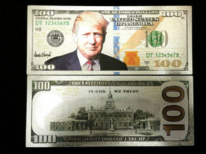 US $100 Dollar Silver Foil Trump Banknote Bill WIth Green Seal & Blue Stripe - Collectors Couch