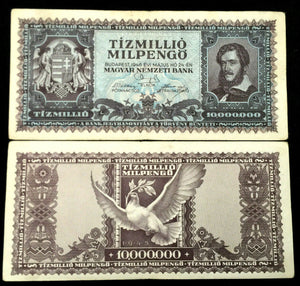 Hungary 10,000,000,000,000 Pengo 1945 P-129 FINE Banknote World Paper Money