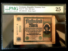 Load image into Gallery viewer, Rarest Historical 5000 German Marks 16/09/1922 - Uncirculated PMG Certified