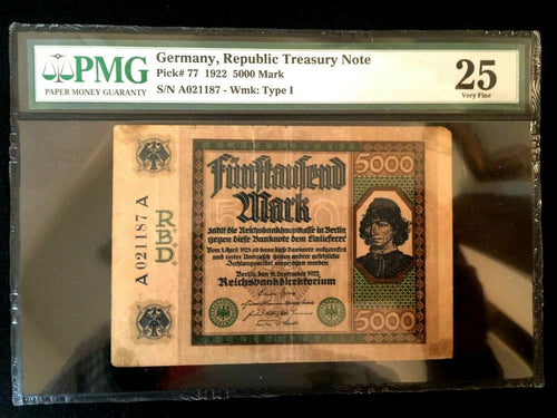 Rarest Historical 5000 German Marks 16/09/1922 - Uncirculated PMG Certified