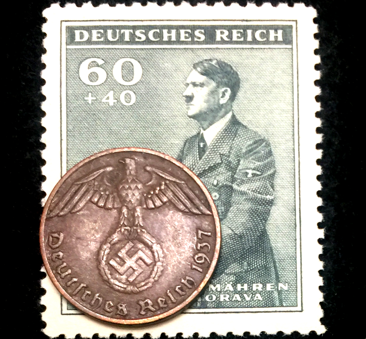 Rare Old WWII German Nazi One Rp Copper & Stamp Authentic WW2 Artifacts