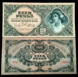 Hungary 1000 Pengo 1945 P-118 aUNC Banknote World Paper Money