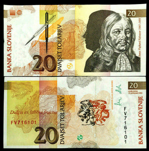 Slovenia 20 Tolarjev Banknote World Paper Money UNC Currency Bill Note