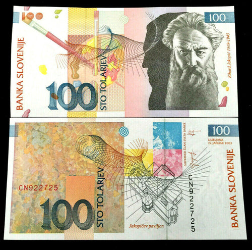 Slovenia 100 Tolarjev 2003 Banknote World Paper Money UNC Currency Bill - Collectors Couch