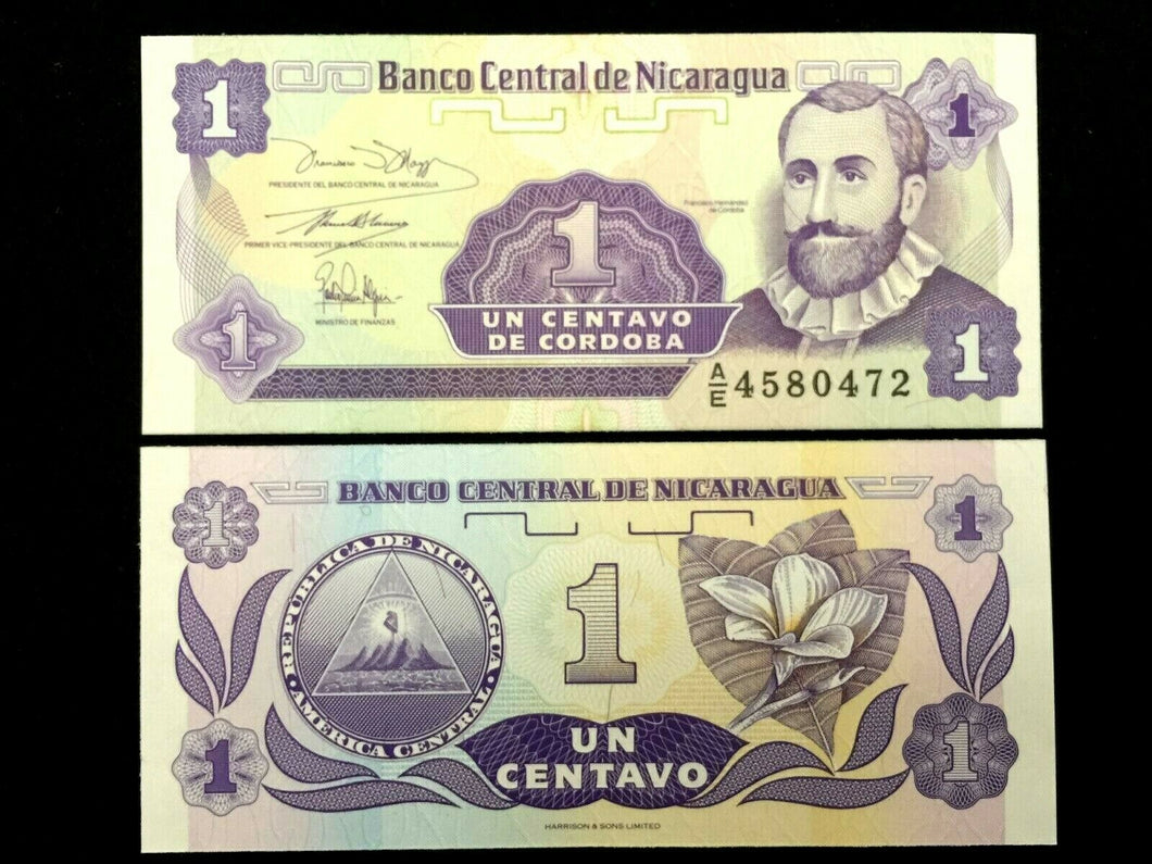NICARAGUA 1 Centavo Year 1991 Banknote World Paper Money UNC