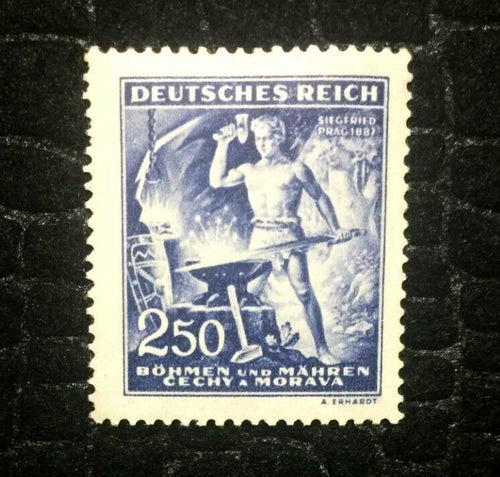 Rare Old Authentic WWII German Bohmen SIEGFRIED PRAG Unused Stamp - 250Rp - Collectors Couch