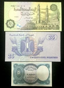 Egypt Bills - 5, 25, and 50 Piastres UNC - Collectors Couch