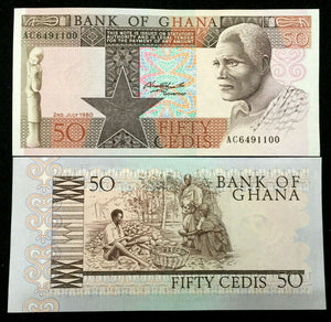 Ghana 50 Cedis 1980 Banknote World Paper Money UNC Currency Bill Note - Collectors Couch