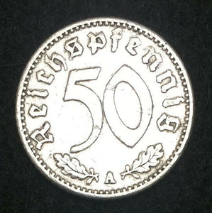 German Rare WW2 20 Mark Bill & German 50 Pf Coin with UNC Stamps