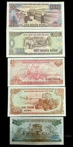 Vietnam 2000,1000,500,200,100 Dong Banknote Set World Paper Money UNC Currency
