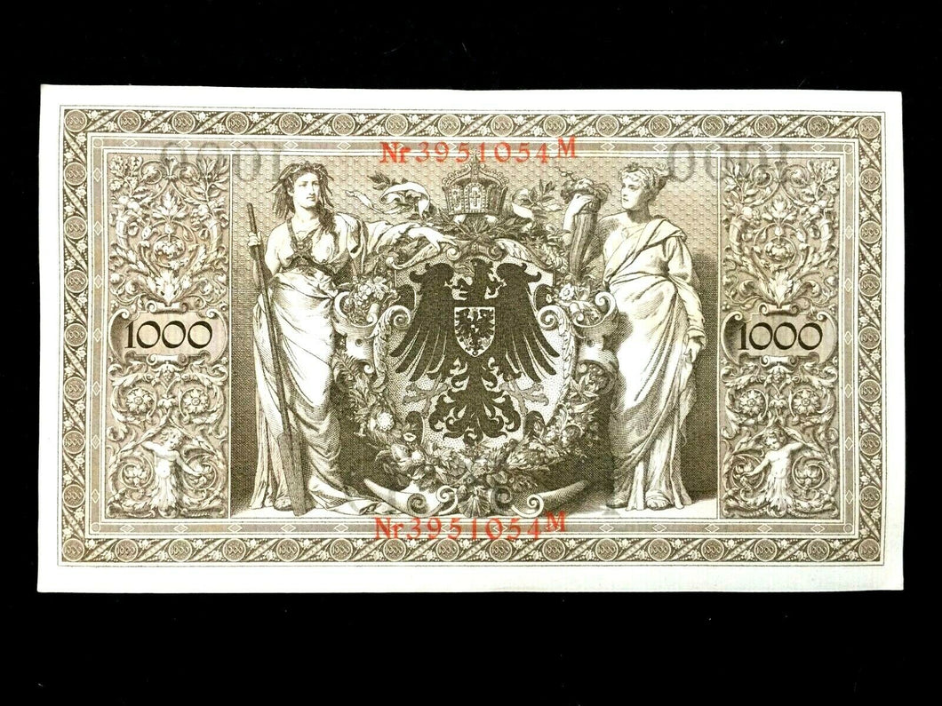 Authentic Historical 1910 Germany 1000 Mark Bank Note with RED SEAL - WWI Bill