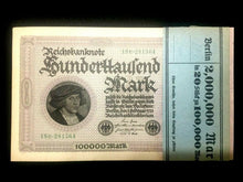 Load image into Gallery viewer, Authentic Bundle of 20 - 100,000 German Marks - 1923 Uncirculated Consecutive - Collectors Couch