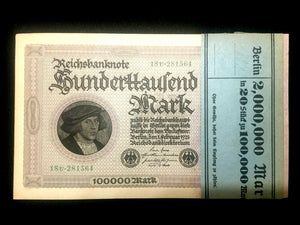 Authentic Bundle of 20 - 100,000 German Marks - 1923 Uncirculated Consecutive