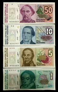 Argentina 50,10,5,1 Austral 1986 Banknote World Paper Money UNC Currency Bill