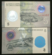 Load image into Gallery viewer, Nicaragua 5 Cordobas Polymer Banknote World Paper Money UNC Currency Bill Note
