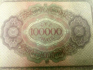 Authentic German - 100000 Reichsbanknotes Berlin 1 Feb 1923 - Historical Bill