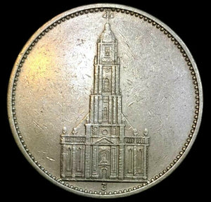 German WWII 5 Reichsmark SILVER Coin Potsdam Church - Place Where Evil Was Born