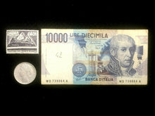 Load image into Gallery viewer, Antique Italy Collection- Used 10000 Lire Bill, 500 Lire Coin, &amp; New Stamp