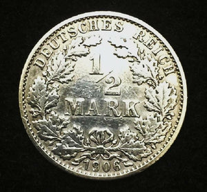 Historical Antique - German Half Mark SILVER Coin - More than 100 Years Old Coin