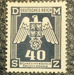 German WW2 Rare 10 Rp Coin wth  Stamps 1 Mark Bill in Disp frame - Collectors Couch