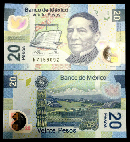 Mexico 20 Pesos 2017 P0LYMER Banknote World Paper Money UNC - Collectors Couch
