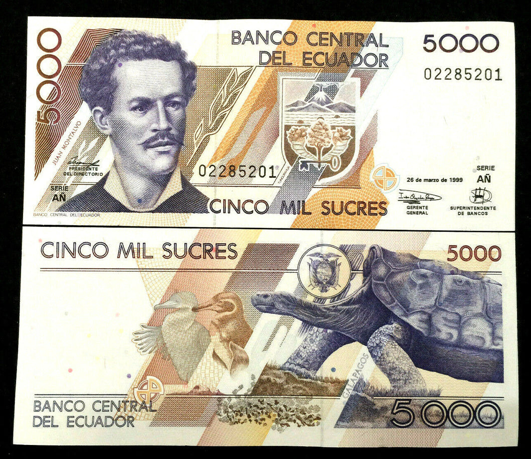 Ecuador 5000 Sucres 1999 Banknote World Paper Money UNC Currency Bill Note