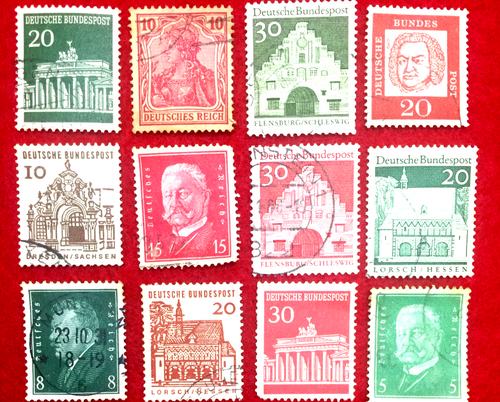 Authentic Antique Used German 12 Different Stamps -Very Rare Stamp Set - Collectors Couch