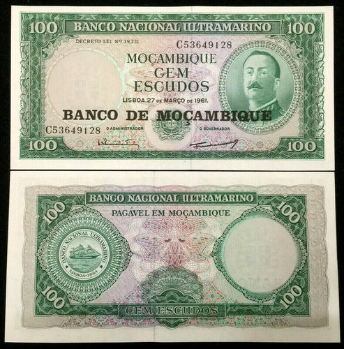 Mozambique 100 Escudos 1961 Large Banknote World Paper Money UNC Bill Note - Collectors Couch