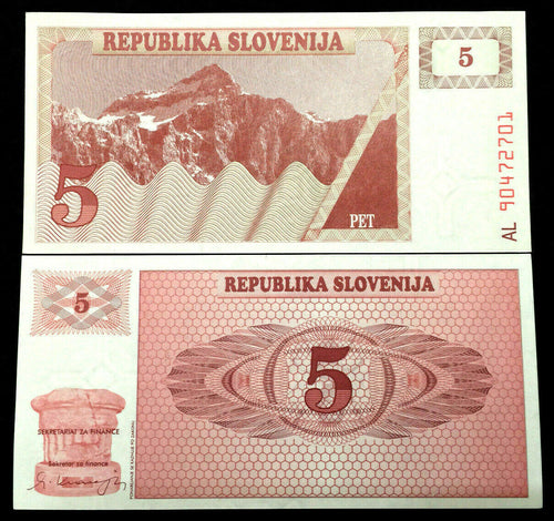Slovenia 5 Tolar 1990 Banknote World Paper Money UNC Currency Bill Note - Collectors Couch