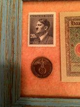 Load image into Gallery viewer, WW2 Rare German 2 Reichspfennig Copper Coin Uncirculated Stamp &amp; 2 Mark Bill - Collectors Couch