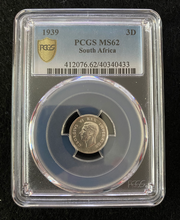 Load image into Gallery viewer, South Africa Silver 3 Pence 1939 PCGS MS62