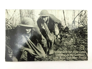 Antique WW1 Rare Postcard - Americans Creeping On The Germans With Hand Grenades - Collectors Couch