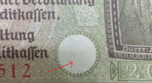 German Rare WW2 20 Mark Bill & German 50 Pf Coin with UNC Stamps