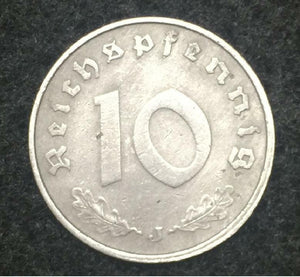 German WWII Rare 10 Rp Coin & Stamp with 1000 Mark Bill in Holder