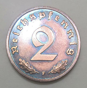 German Rare 2 Rp Coin with Stamp & 100 Mark Bill in Disp frame