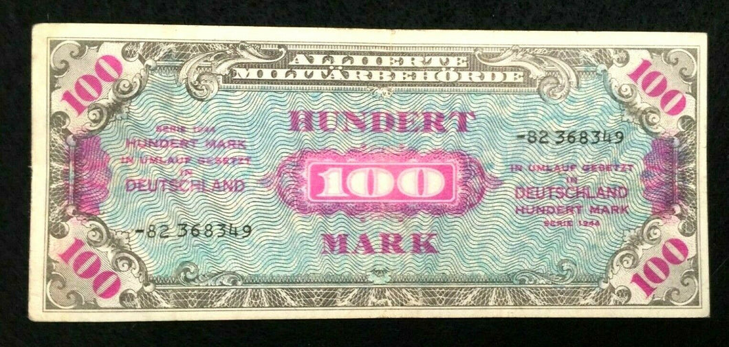 1944 WWII Germany Allied Occupation Military Currency 100 Mark Banknote - S-823