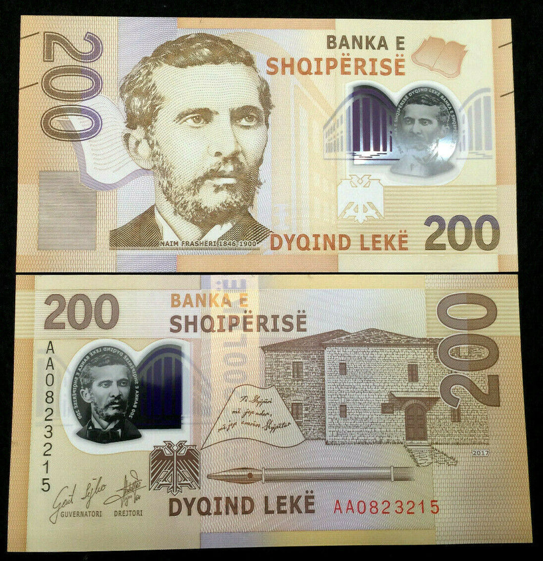 Albania 200 Leke 2017 Polymer banknote World Paper Money UNC Currency Bill Note