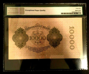 Antique Rare Historical 10000 German Mark 1922 -UNC PMG Certified EPQ - L2 - Collectors Couch