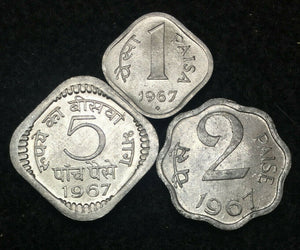 India - 1, 2, 5 PAISA 1967 Coin Set - Collectors Coins & Educational Gift