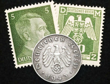 Load image into Gallery viewer, Authentic Old Rare  WWII German 10 Rp Coin &amp; UNC Stamps World War 2 Artifacts