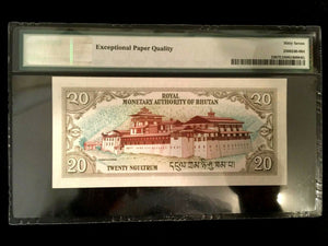 Bhutan 20 Ngultrum 2000 World Paper Money UNC Currency - PMG Certified