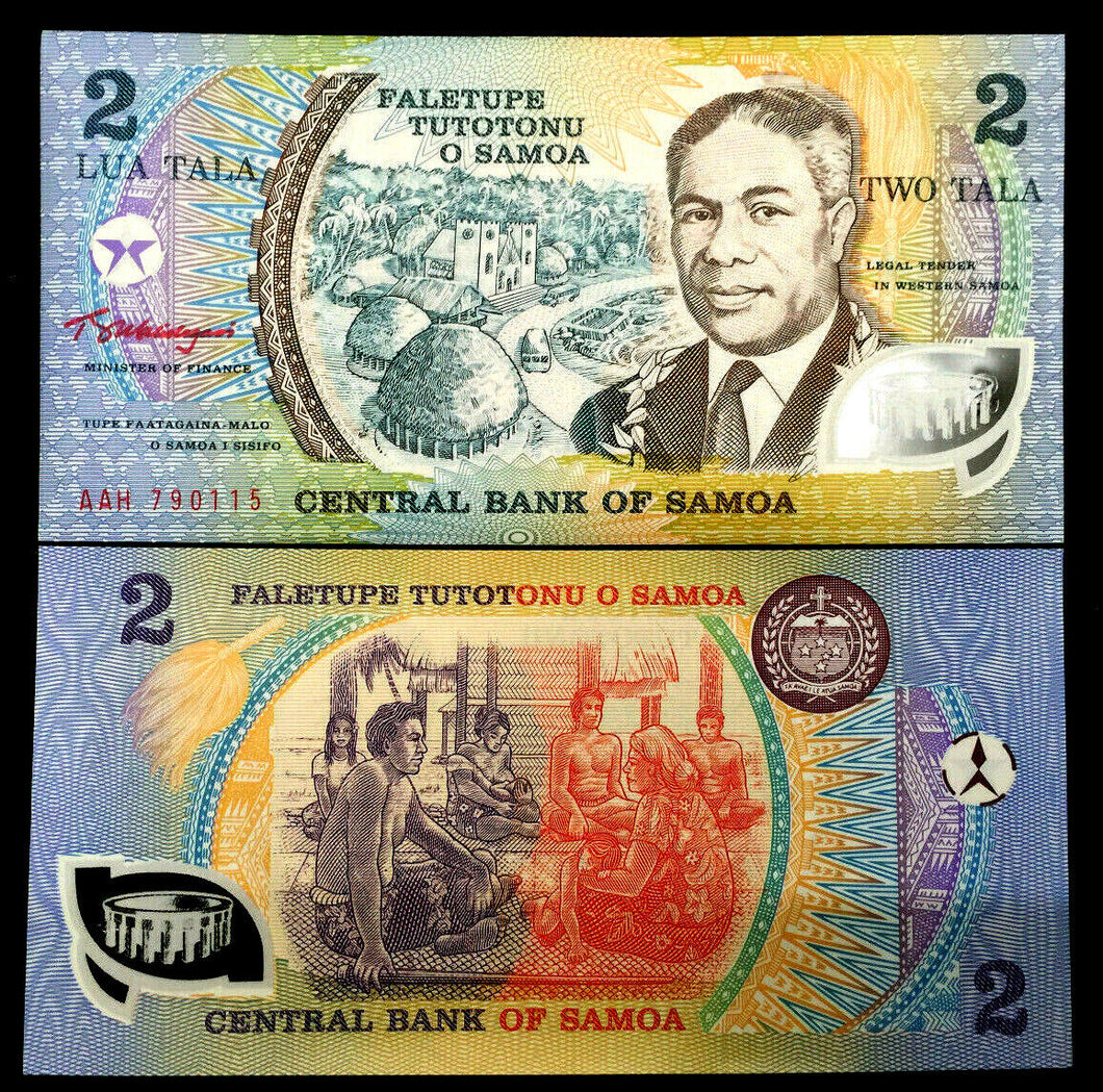 Western Samoa 2 Tala 1990 Polymer Banknote World Paper Money UNC Currency Bill - Collectors Couch