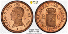 Load image into Gallery viewer, SPAIN 2 CENTIMOS 1912-PC V  PCGS MS 65 RD RARE